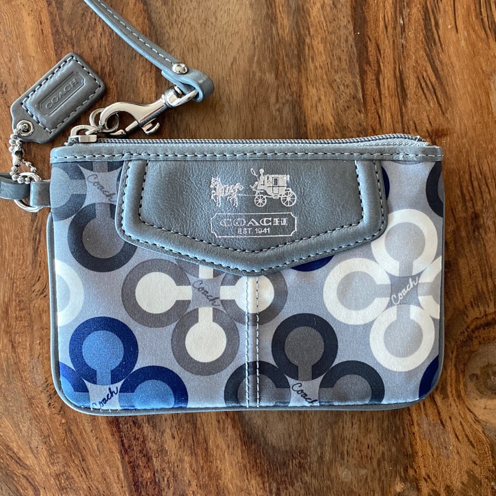 Coach Blue Gray Signature Wristlet Clutch